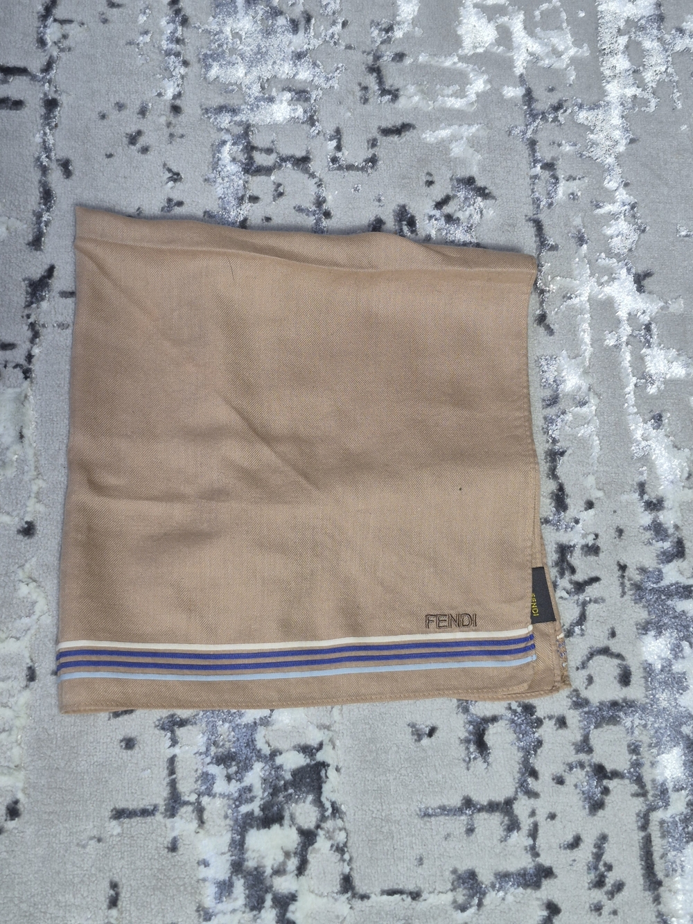 Vintage Fendi Tan pocket square handkerchief 18 inch stripes pattern
